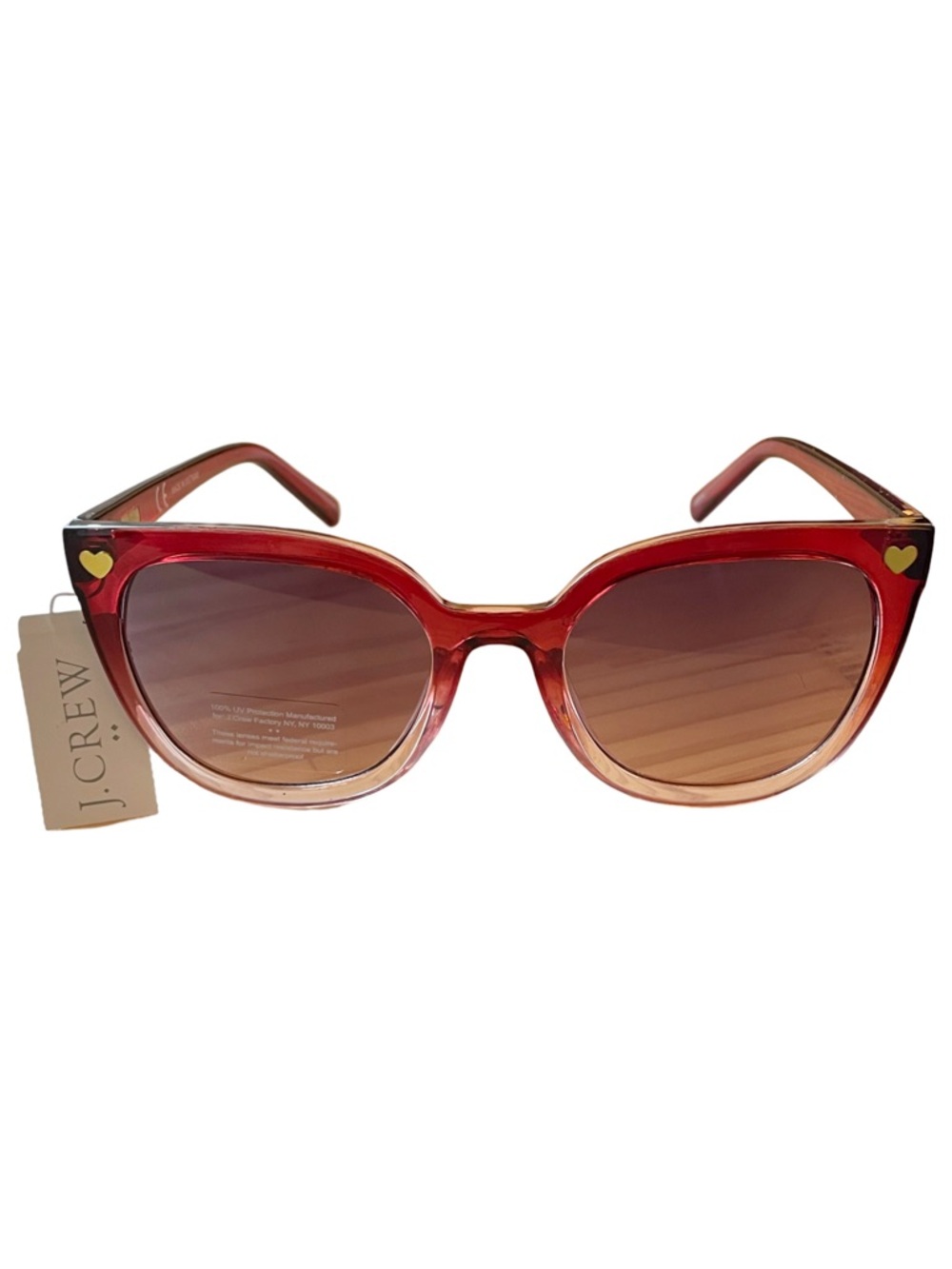 J. Crew Women's Red Gradient Cat-Eye Sunglasses w/ Heart Detail